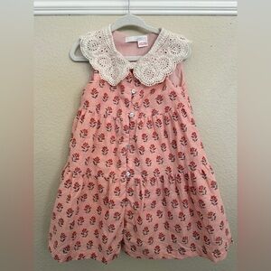 Zara Girls Pink Floral Button-Front Dress with Lace Collar